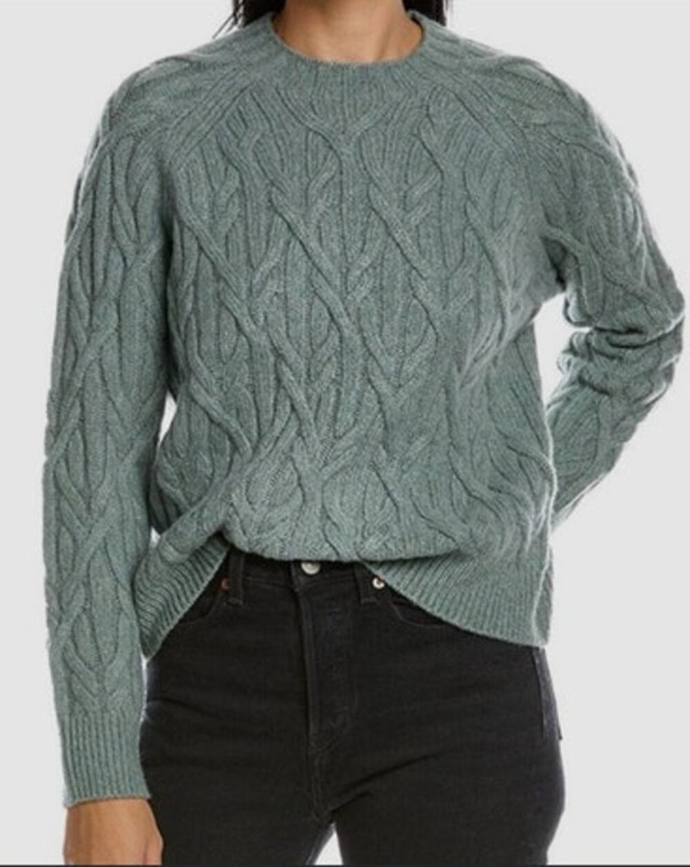 Vince Sage Green Cable Knit Wool and Cashmere Sweater Size XS